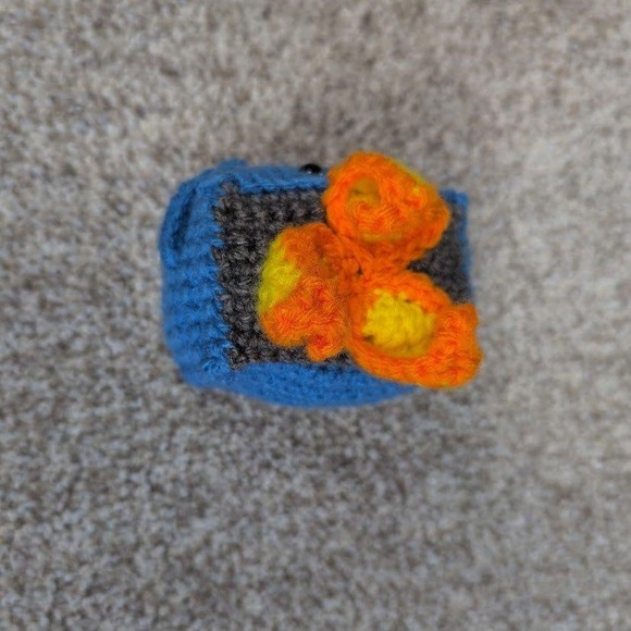 Blue Emotional Support Dumpster Fire Crochet Plush Toy Funny Gift Desk Decor - Picture 6 of 10